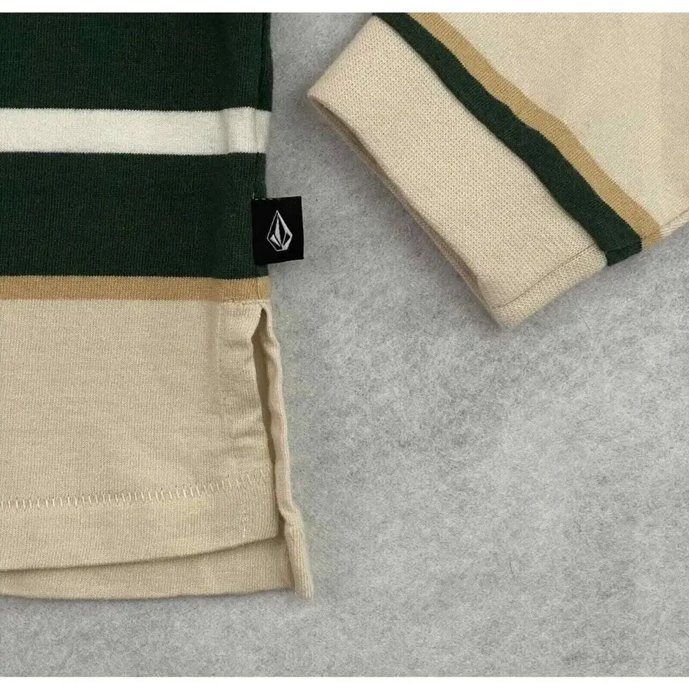 Volcom Girls Small Rugby Polo Shirt 7/8 Striped Long Sleeve NWT Beige - Picture 10 of 15